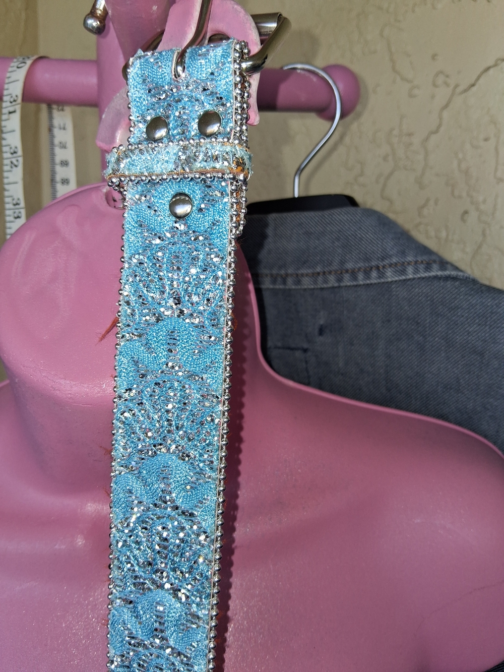 Leather Sparkling Light Blue Crystal Belt for Women